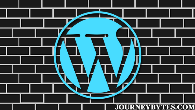 An image showing the wordpress logo behind a block of bricks.