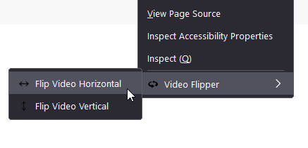 A screenshot showing Video Flipper options in the right-click menu of Firefox browser.