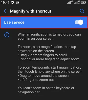 A screenshot of the magnify with shortcut setting.