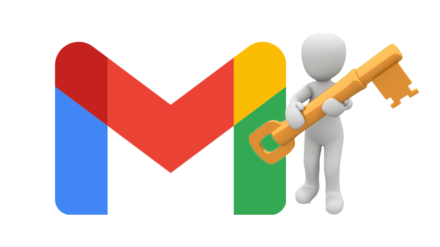 An image of the Gmail logo next to a figure holding a key.