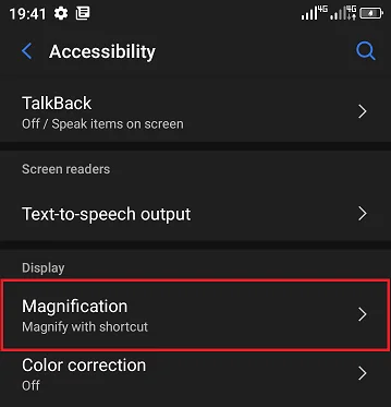 A screenshot of the accessibility settings in android 12.