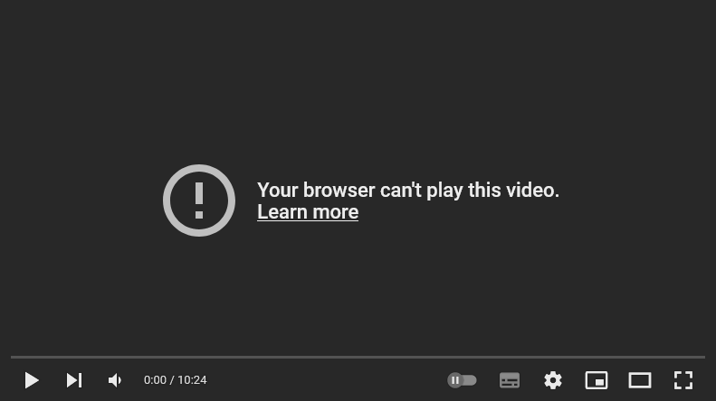 An image showing an error on the YouTube video player.