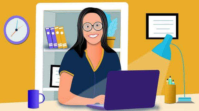 Illustration of a woman in a home office.