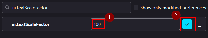 Screenshot of the text scale factor setting witha  a value of 100.