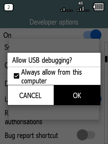Screenshot of usb debugging prompt on the doro 7010.
