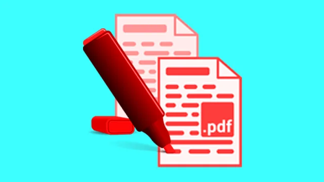 Illustration of a PDF icon overlaid by a highlighting pen.
