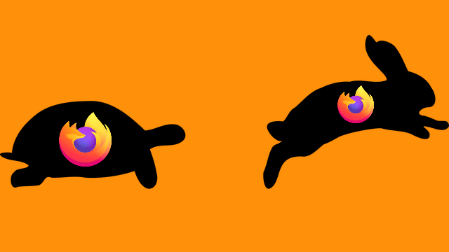 Image of the Firefox logo inside a tortoise and rabbit masks.