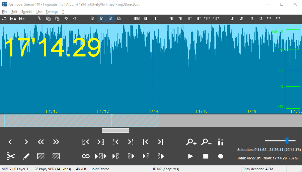 Image showing the main program window of Mp3DirectCut.