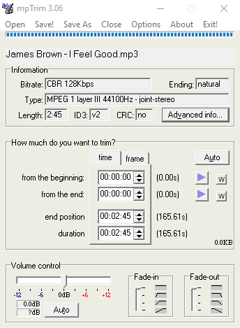 Image of the main program window of the free version of mpTrim.