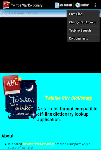 Screenshot of Twinkle Star Dictionary app page.